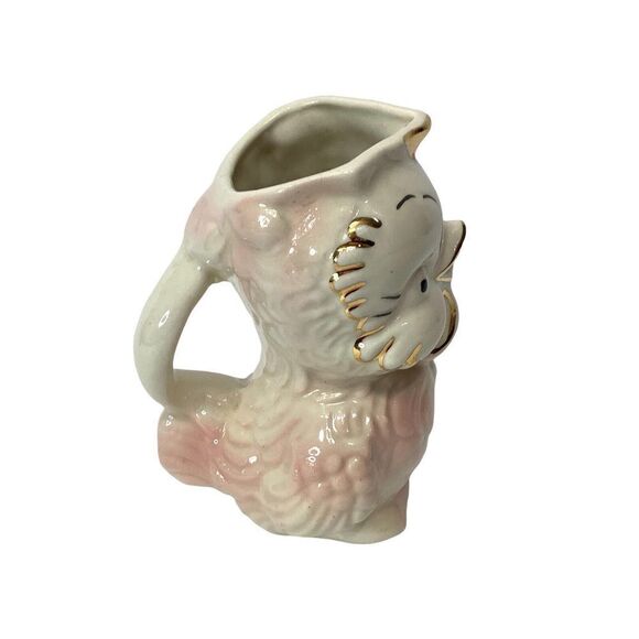 VIntage 1950's Shawnee Ceramic PInk Bird Owl Chick PItcher Creamer 6"  Gold Trim - Picture 4 of 10